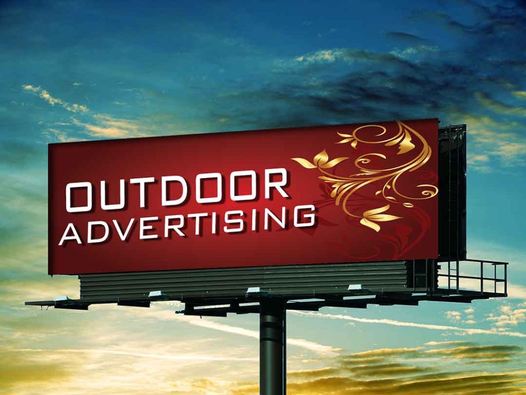 Outdoor advertising billboard at sunset